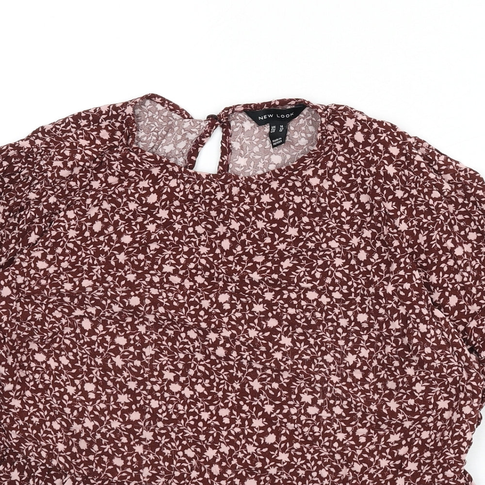 New London Womens Red Floral Viscose Cropped Blouse Size 14 Round Neck