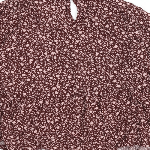 New London Womens Red Floral Viscose Cropped Blouse Size 14 Round Neck