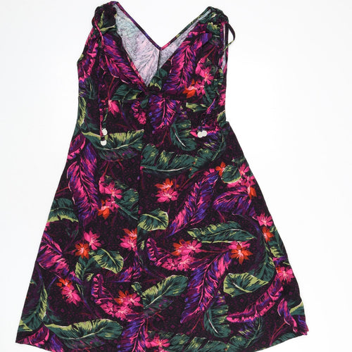 Marks and Spencer Womens Multicoloured Floral Viscose A-Line Size 10 V-Neck Pullover - Leaves