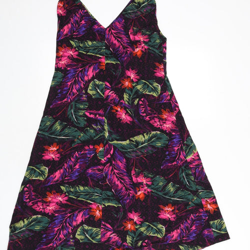 Marks and Spencer Womens Multicoloured Floral Viscose A-Line Size 10 V-Neck Pullover - Leaves