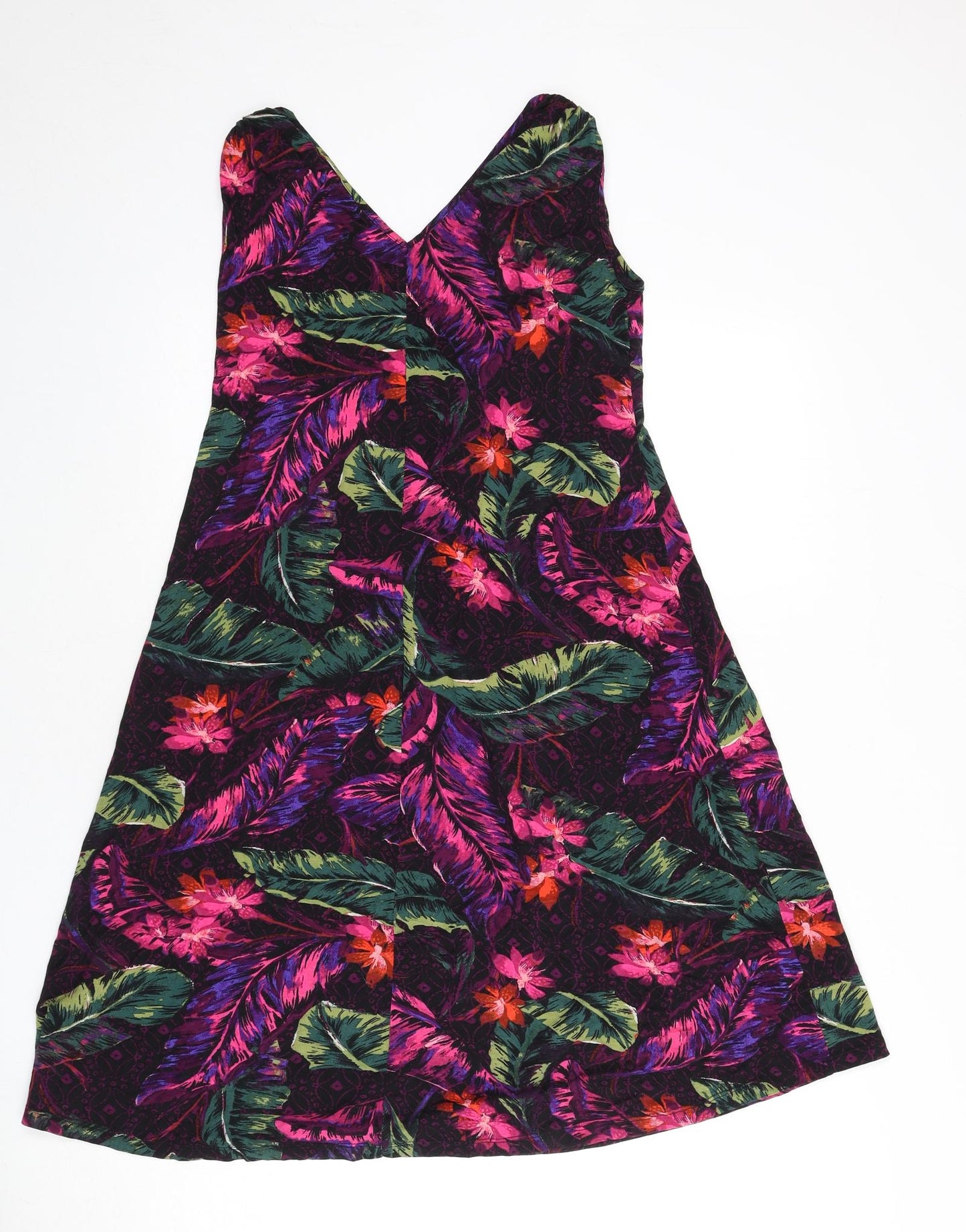 Marks and Spencer Womens Multicoloured Floral Viscose A-Line Size 10 V-Neck Pullover - Leaves