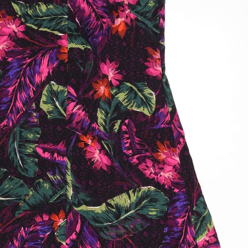 Marks and Spencer Womens Multicoloured Floral Viscose A-Line Size 10 V-Neck Pullover - Leaves