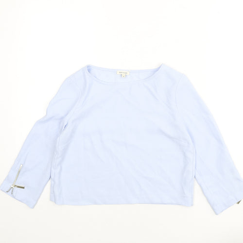River Island Womens Blue Polyester Basic Blouse Size 6 Round Neck - Zip Sleeves