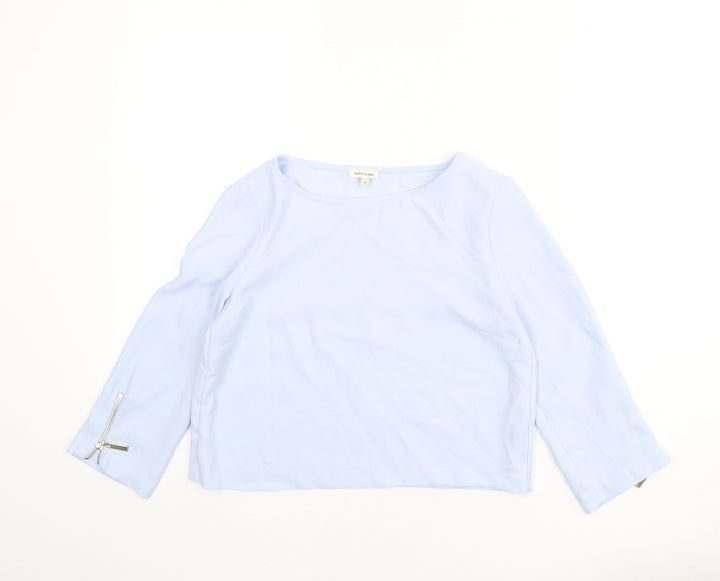 River Island Womens Blue Polyester Basic Blouse Size 6 Round Neck - Zip Sleeves