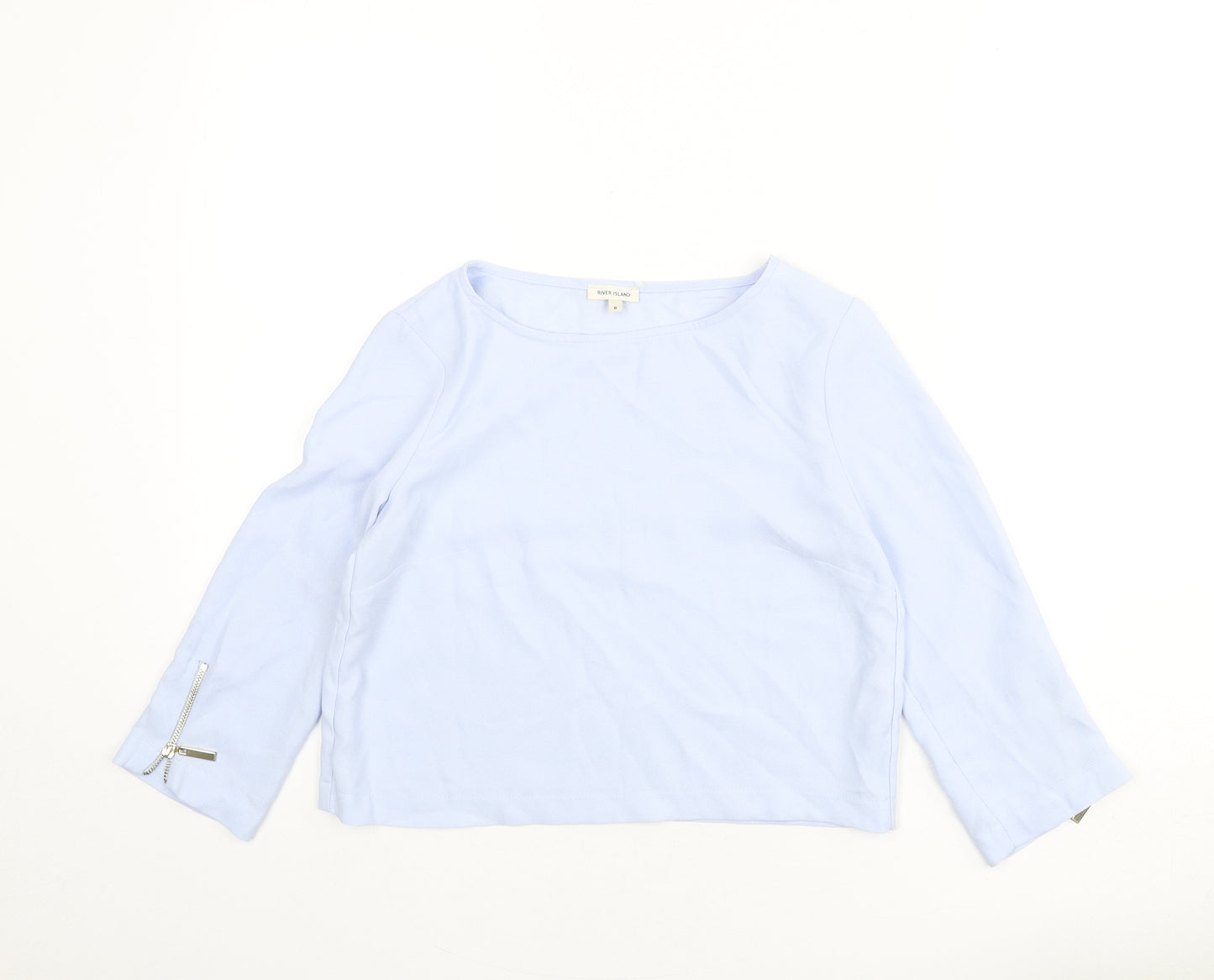 River Island Womens Blue Polyester Basic Blouse Size 6 Round Neck - Zip Sleeves