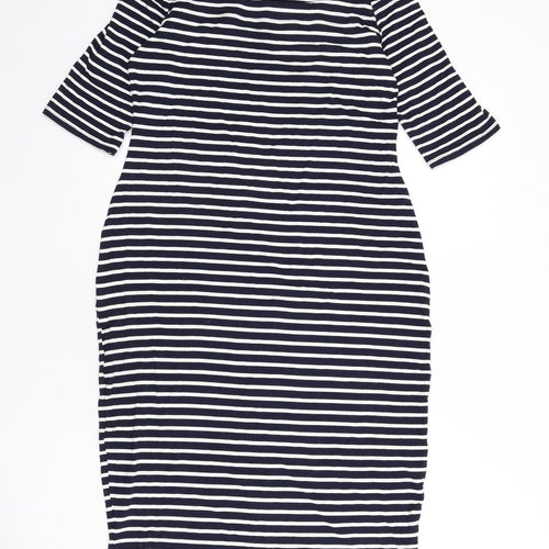 BLU Womens Blue Striped Viscose Bodycon Size 12 Off the Shoulder Pullover