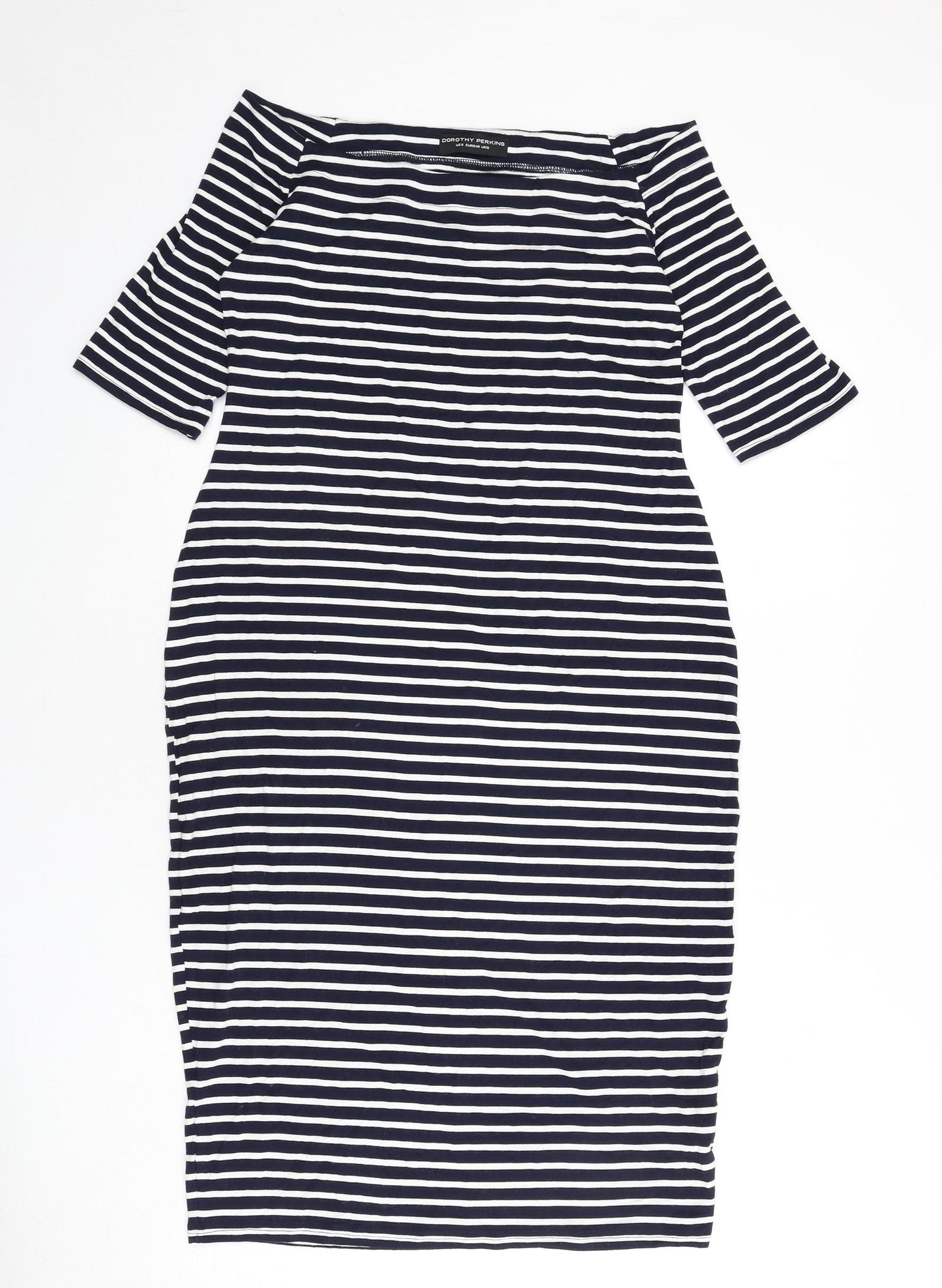 BLU Womens Blue Striped Viscose Bodycon Size 12 Off the Shoulder Pullover