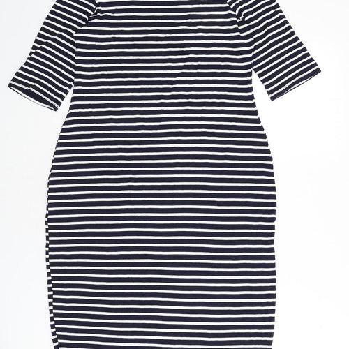 BLU Womens Blue Striped Viscose Bodycon Size 12 Off the Shoulder Pullover