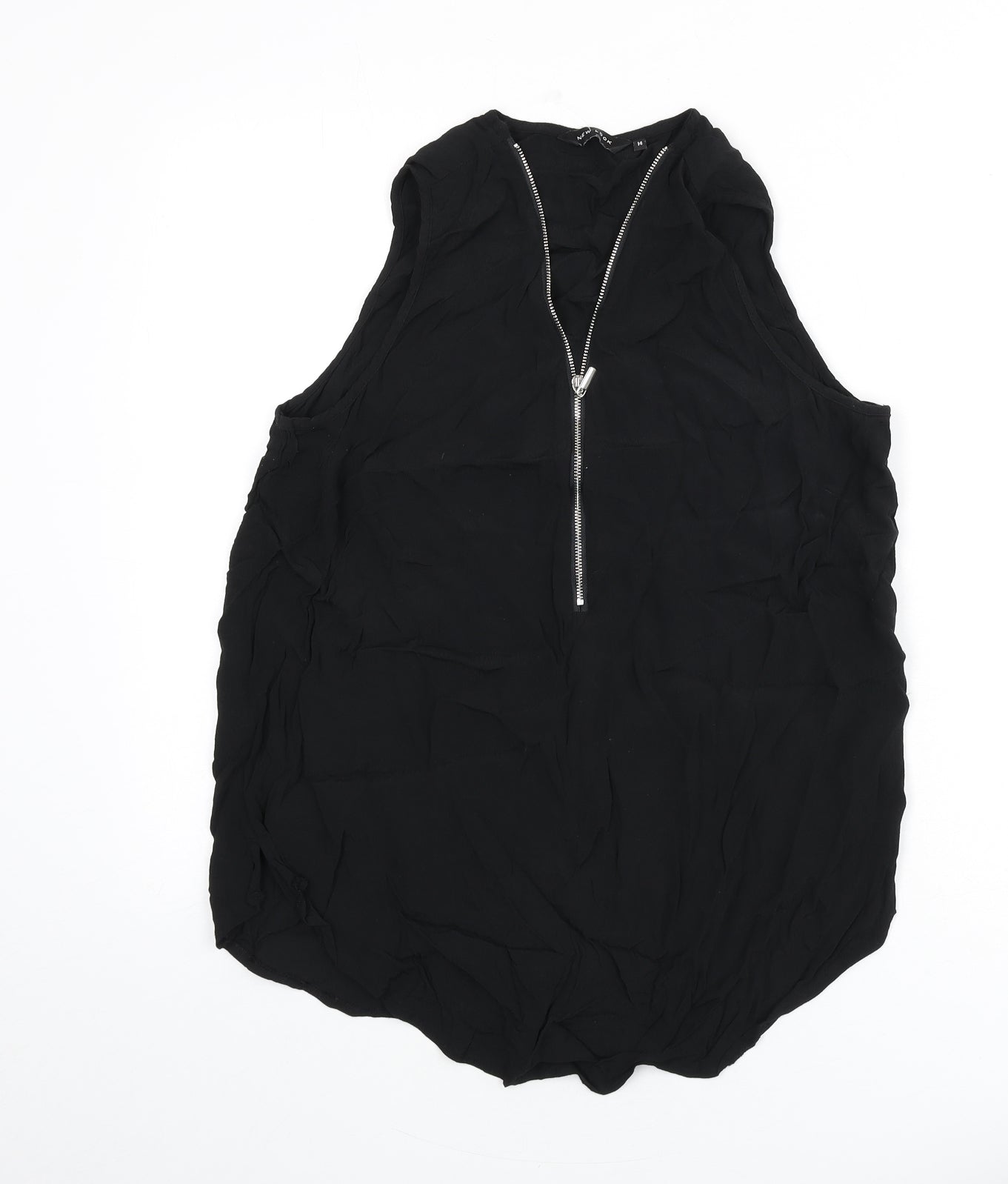 New Look Womens Black Viscose Basic Tank Size 14 V-Neck