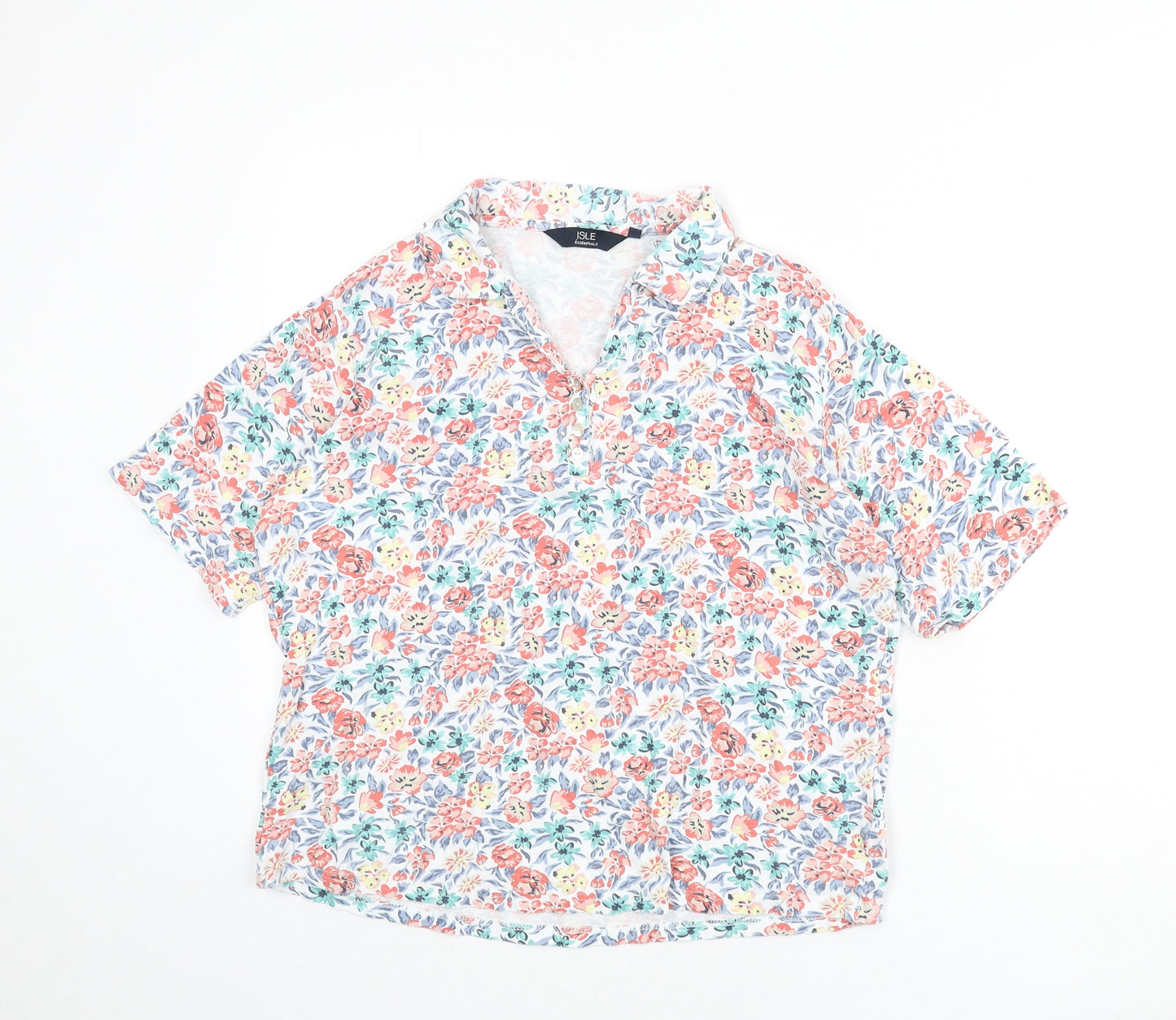 EWM Womens Multicoloured Floral 100% Cotton Cropped Polo Size 18 Collared - Size 18-20