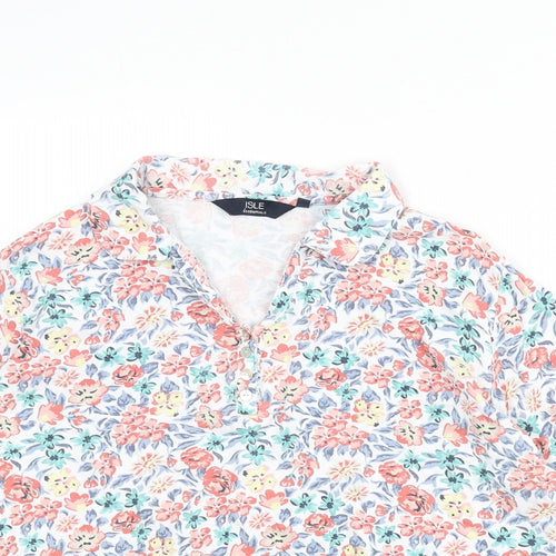 EWM Womens Multicoloured Floral 100% Cotton Cropped Polo Size 18 Collared - Size 18-20