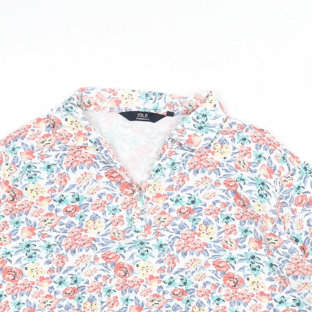 EWM Womens Multicoloured Floral 100% Cotton Cropped Polo Size 18 Collared - Size 18-20