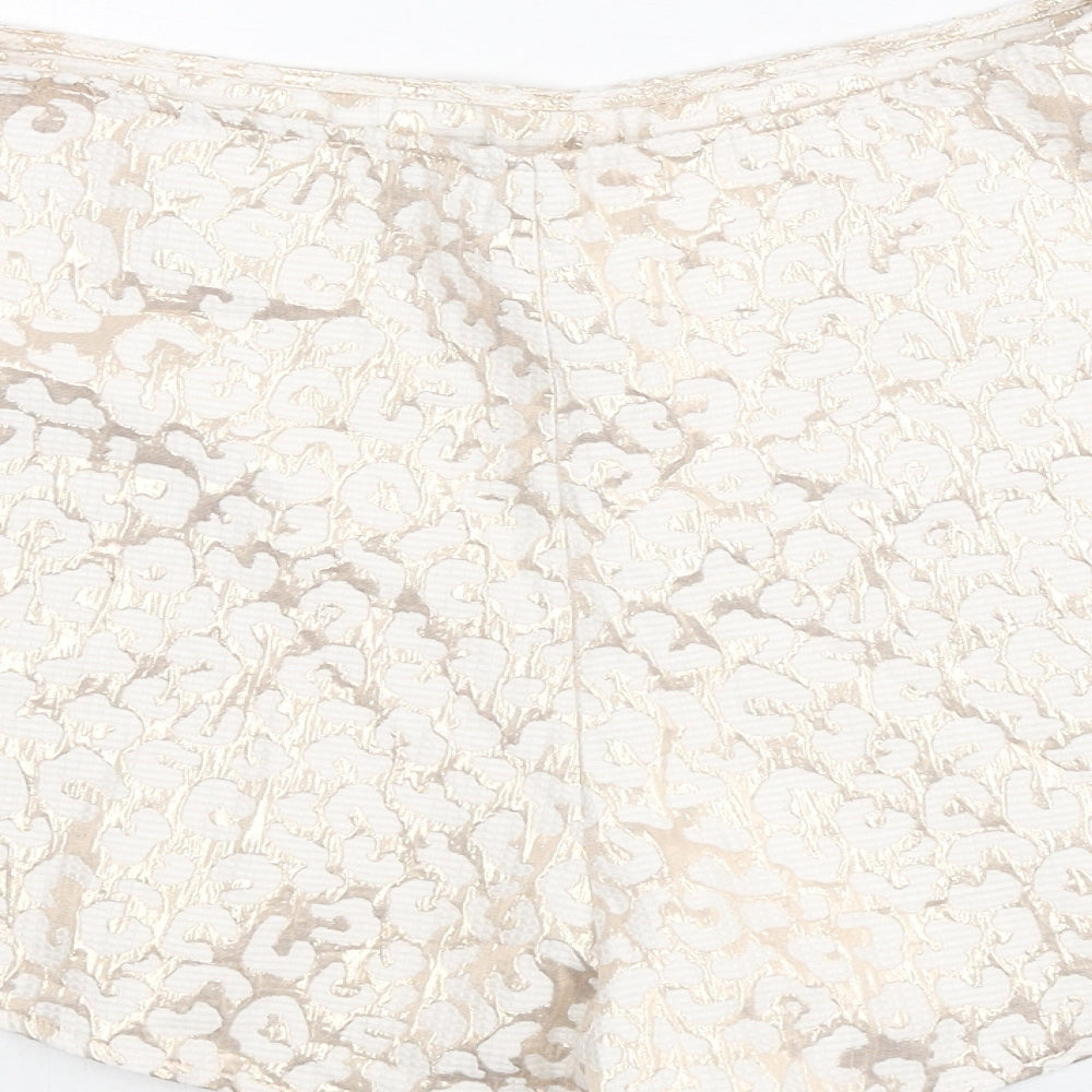 PRETTYLITTLETHING Womens Gold Animal Print Polyester Basic Shorts Size 10 Regular Zip - Leopard Print