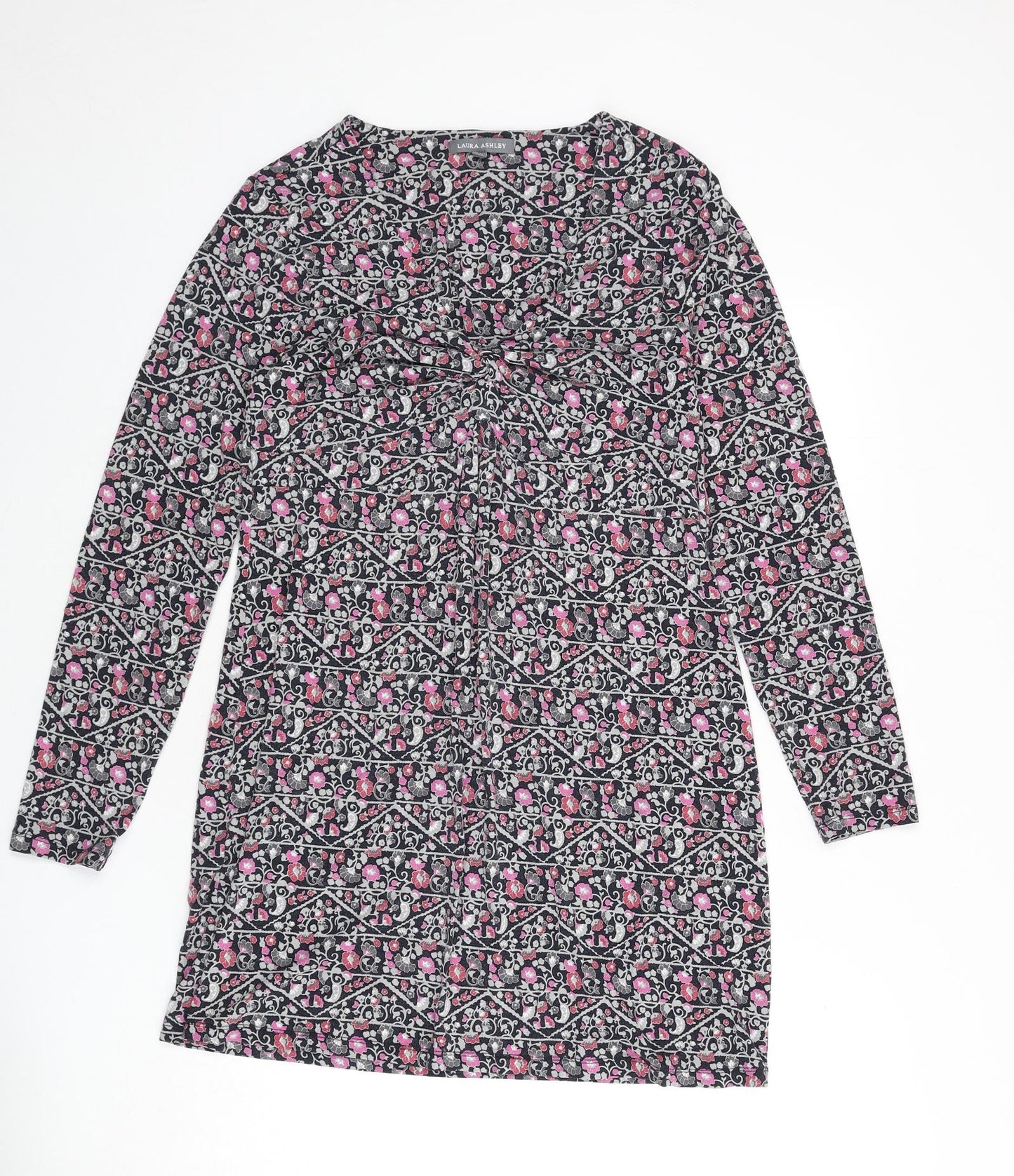 Laura Ashley Womens Multicoloured Geometric Viscose A-Line Size 12 V-Neck Pullover - Knot Front