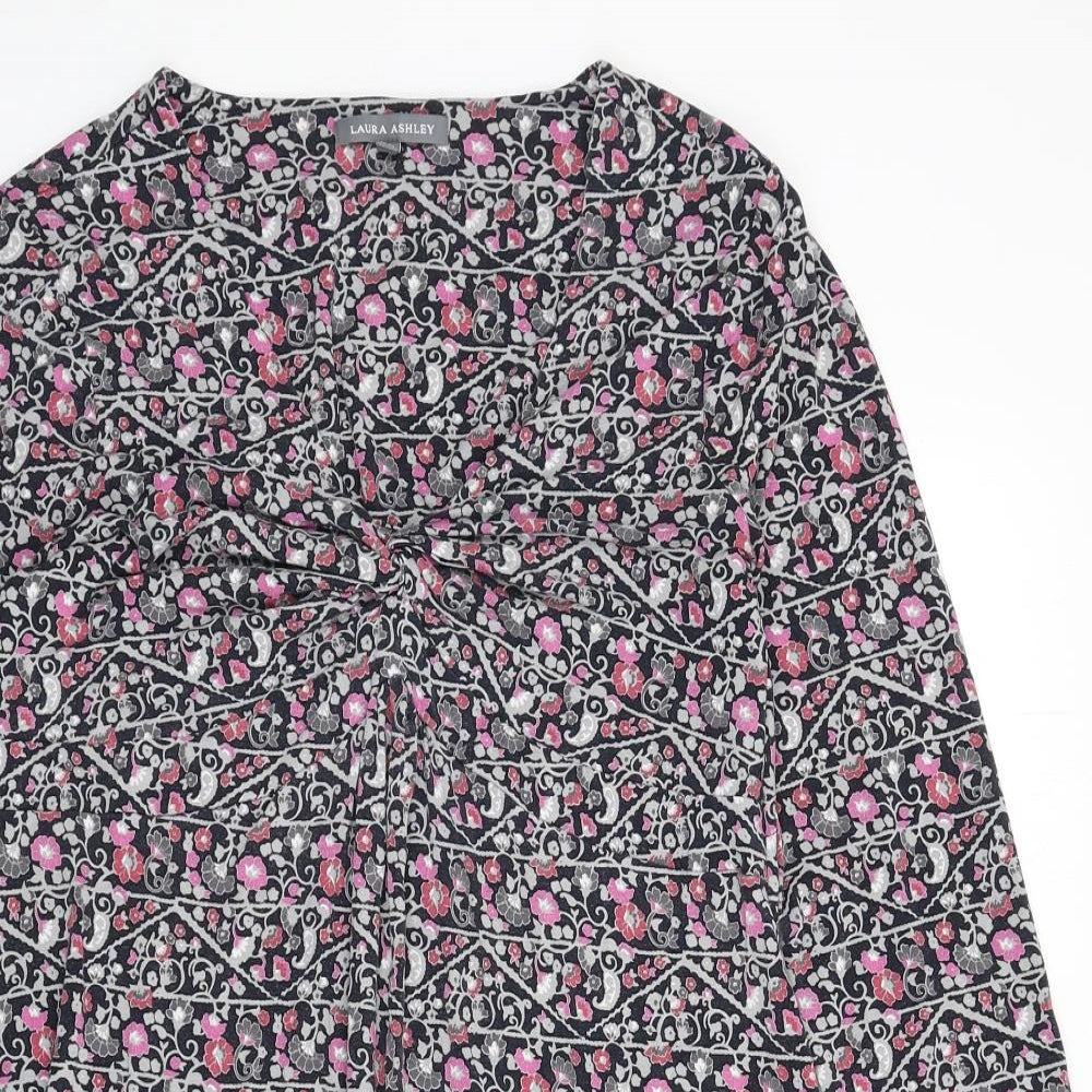 Laura Ashley Womens Multicoloured Geometric Viscose A-Line Size 12 V-Neck Pullover - Knot Front