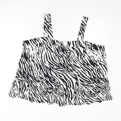 Marks and Spencer Womens Black Animal Print 100% Cotton Basic Tank Size 24 Square Neck - Bow, Zebra Print