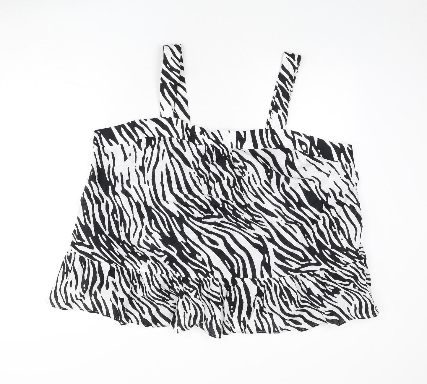 Marks and Spencer Womens Black Animal Print 100% Cotton Basic Tank Size 24 Square Neck - Bow, Zebra Print