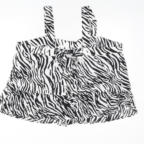 Marks and Spencer Womens Black Animal Print 100% Cotton Basic Tank Size 24 Square Neck - Bow, Zebra Print