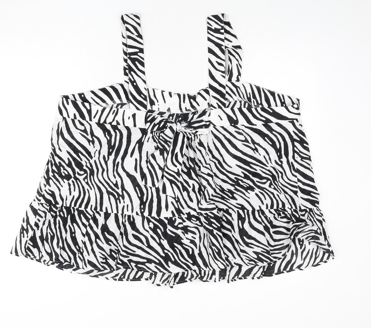 Marks and Spencer Womens Black Animal Print 100% Cotton Basic Tank Size 24 Square Neck - Bow, Zebra Print