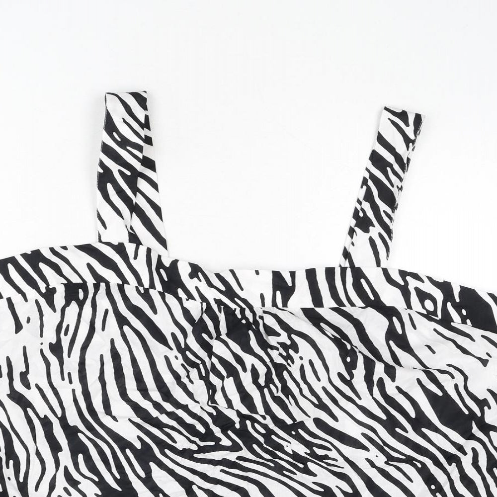 Marks and Spencer Womens Black Animal Print 100% Cotton Basic Tank Size 24 Square Neck - Bow, Zebra Print