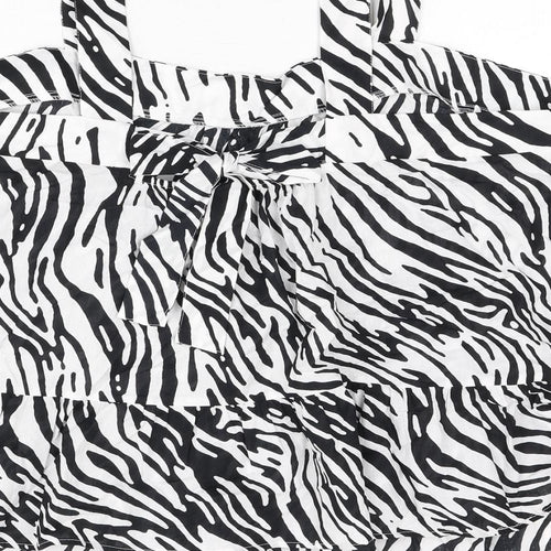 Marks and Spencer Womens Black Animal Print 100% Cotton Basic Tank Size 24 Square Neck - Bow, Zebra Print