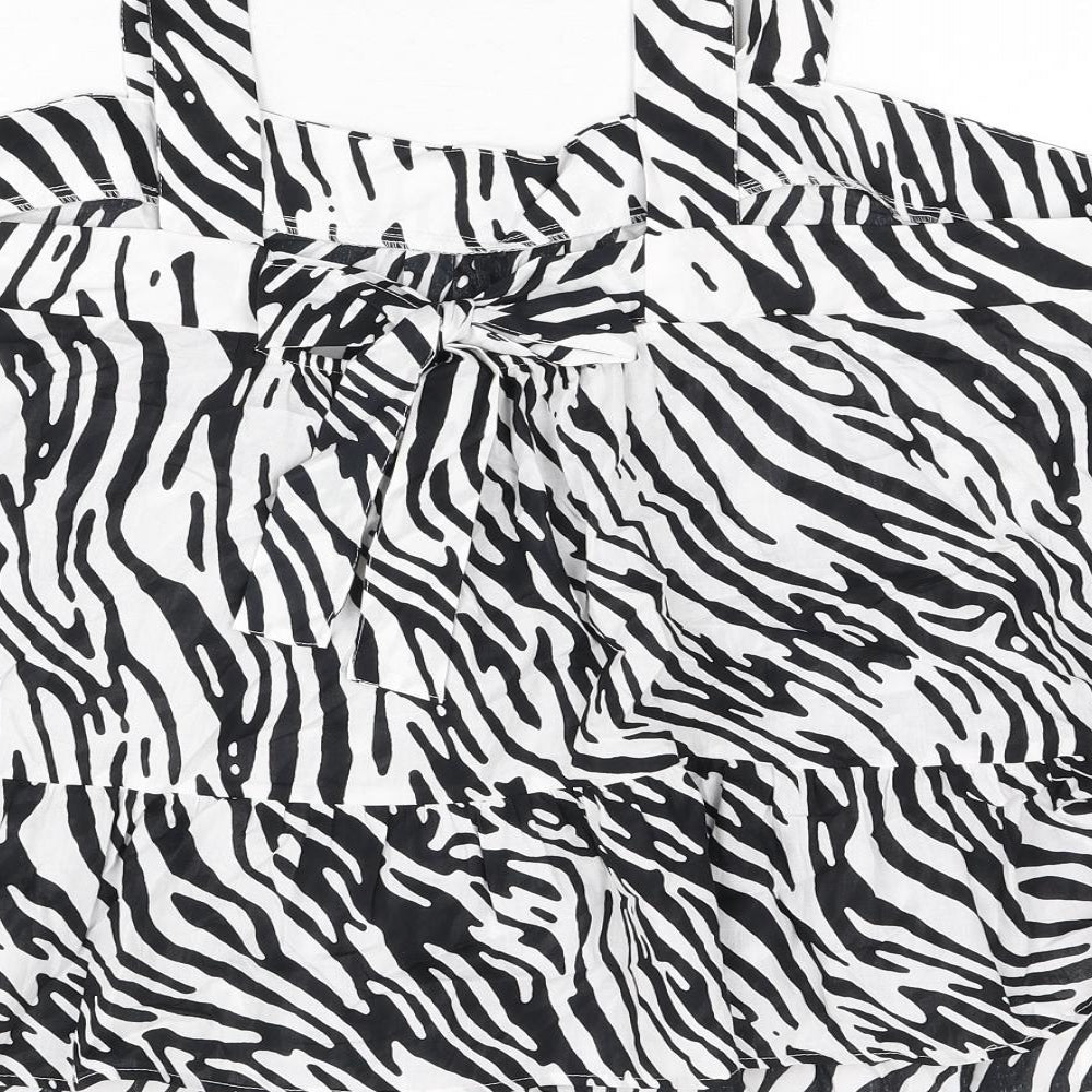 Marks and Spencer Womens Black Animal Print 100% Cotton Basic Tank Size 24 Square Neck - Bow, Zebra Print