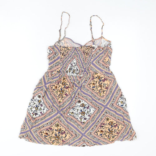 H&M Womens Multicoloured Geometric Viscose Mini Size 10 Scoop Neck Pullover