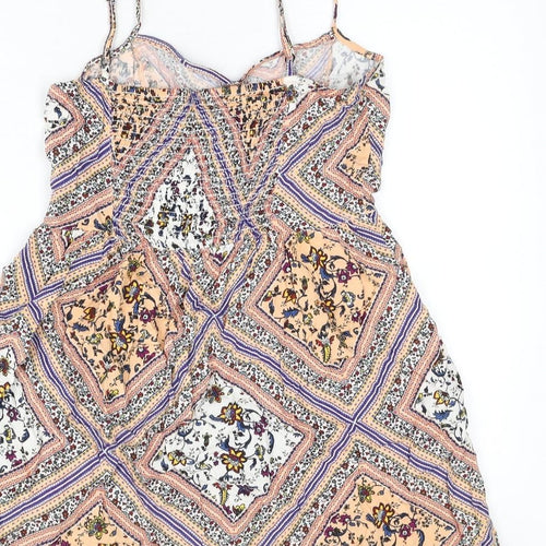 H&M Womens Multicoloured Geometric Viscose Mini Size 10 Scoop Neck Pullover