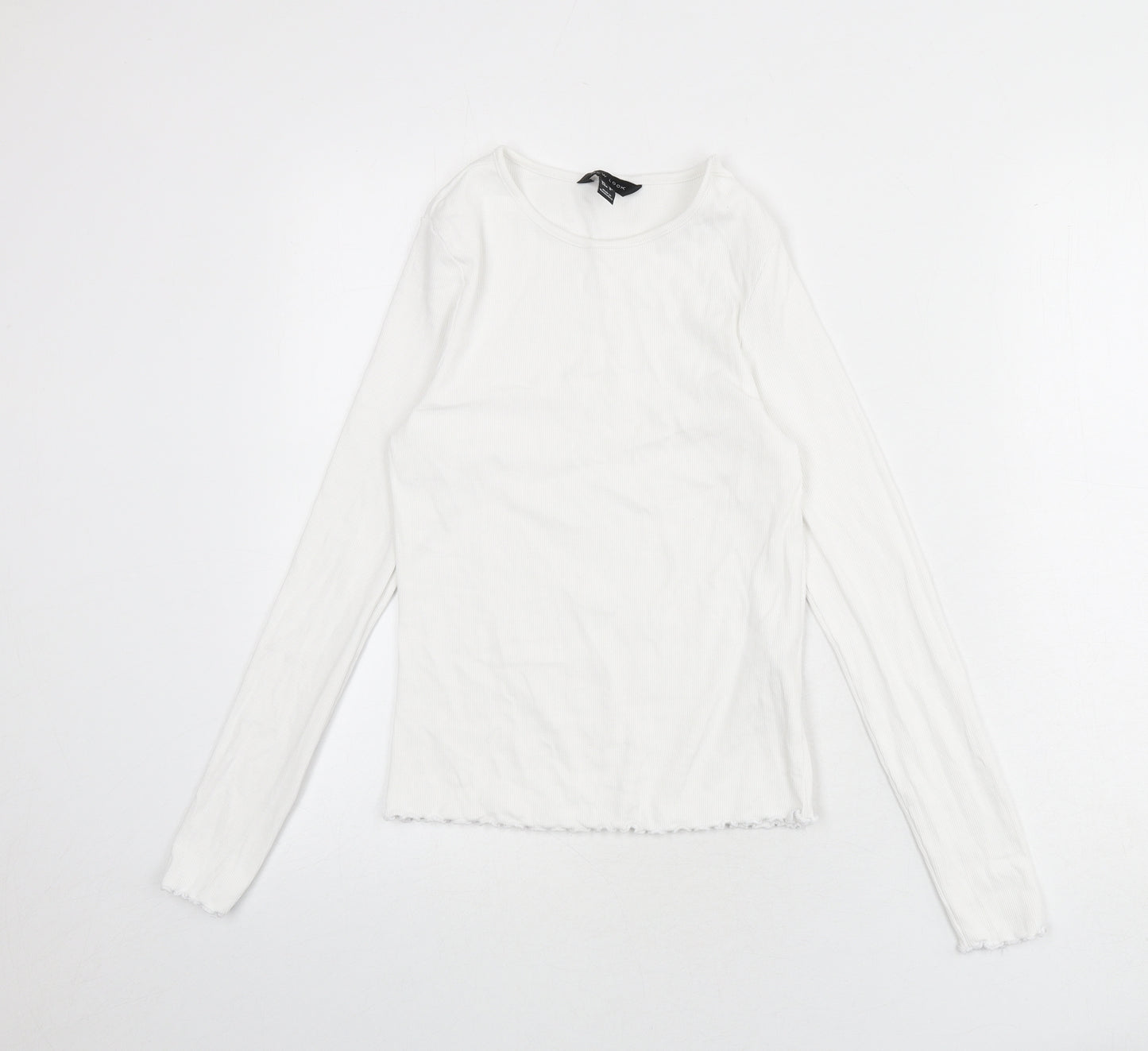 New Look Womens White Cotton Basic T-Shirt Size 12 Round Neck - Ribbed