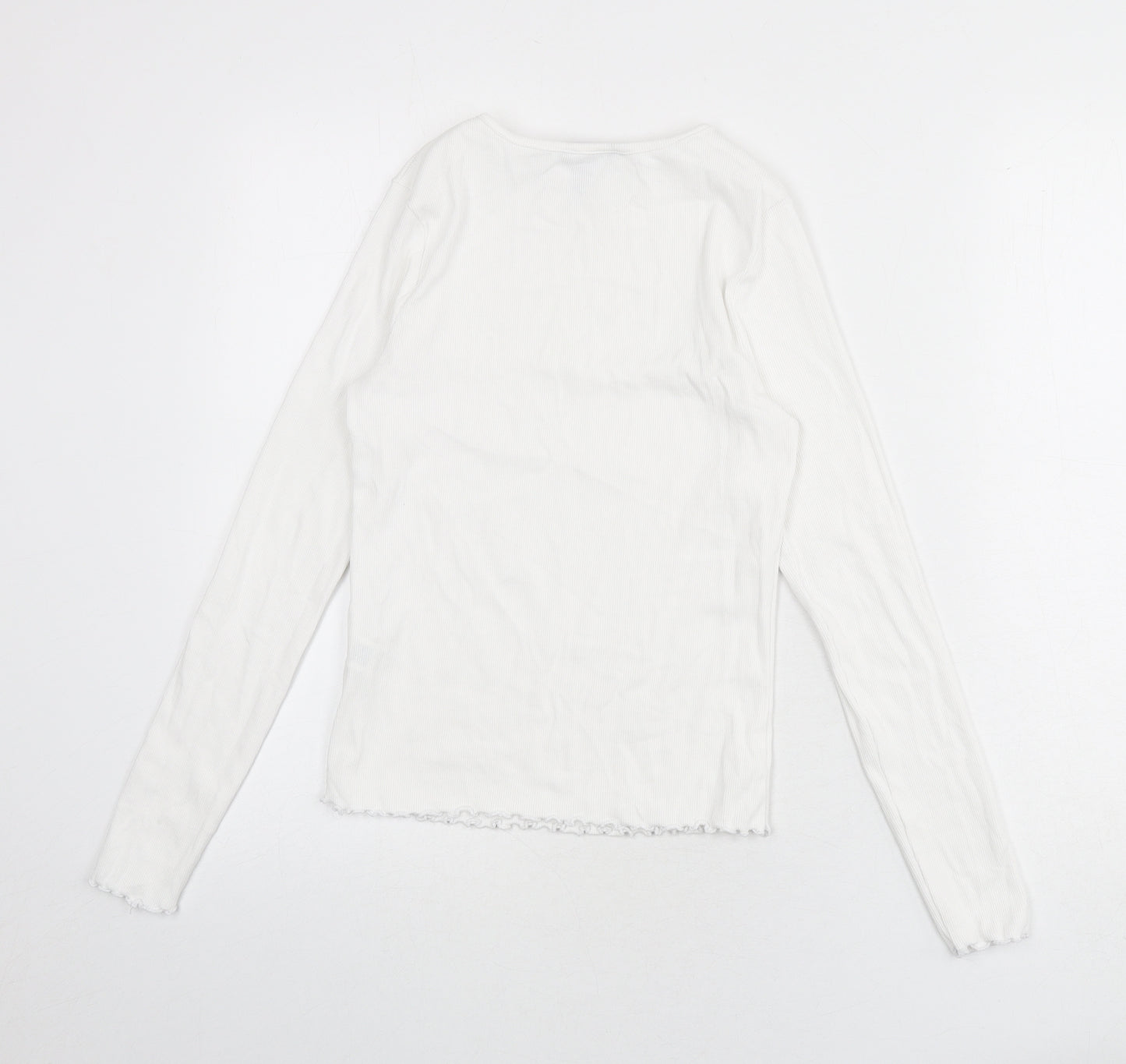 New Look Womens White Cotton Basic T-Shirt Size 12 Round Neck - Ribbed