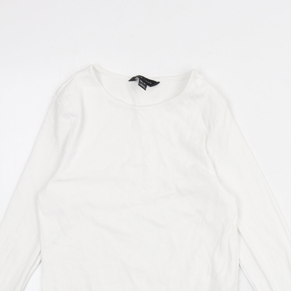 New Look Womens White Cotton Basic T-Shirt Size 12 Round Neck - Ribbed