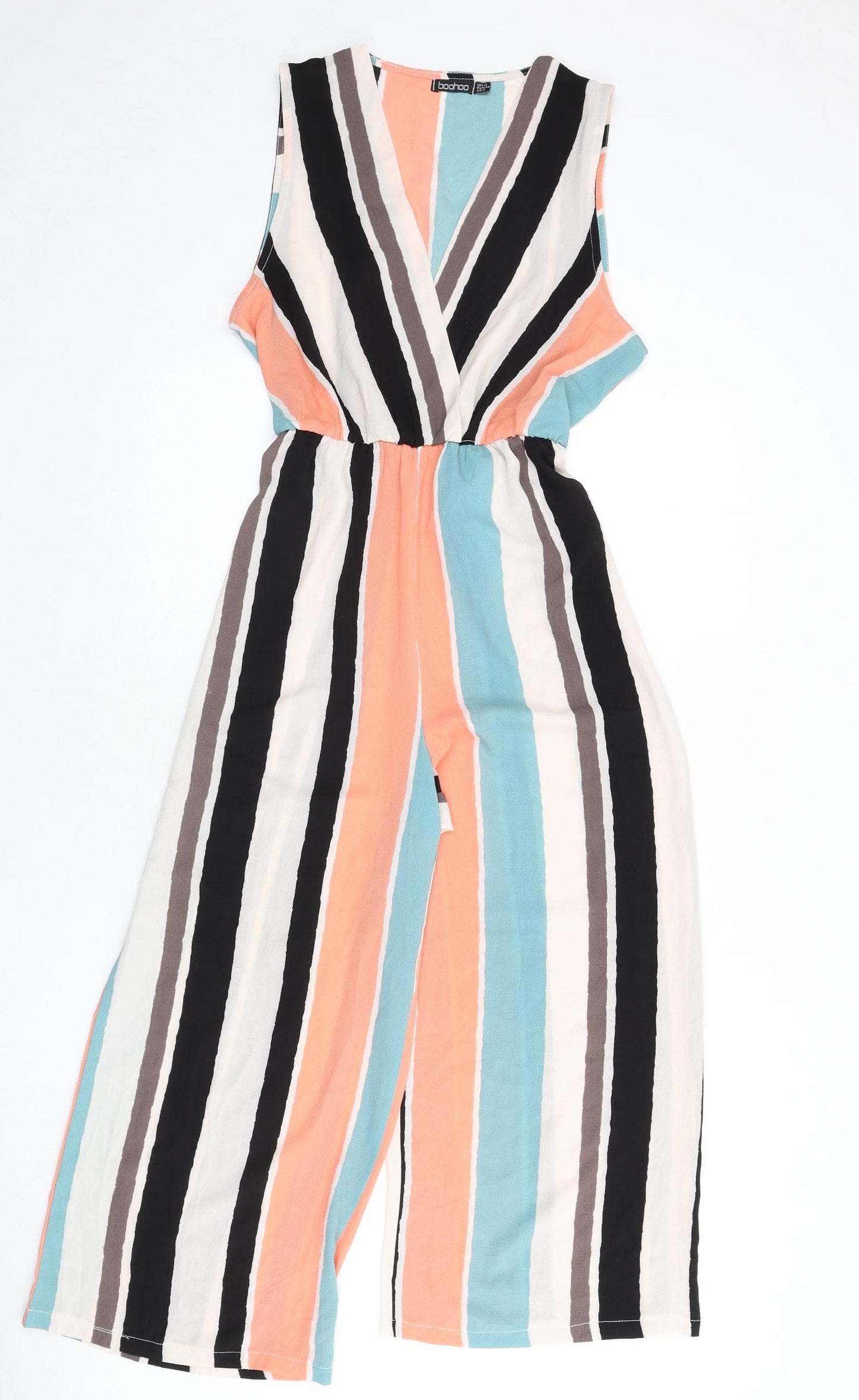 Boohoo Womens Multicoloured Striped Polyester Jumpsuit One-Piece Size 12 L20 in Pullover - Belted