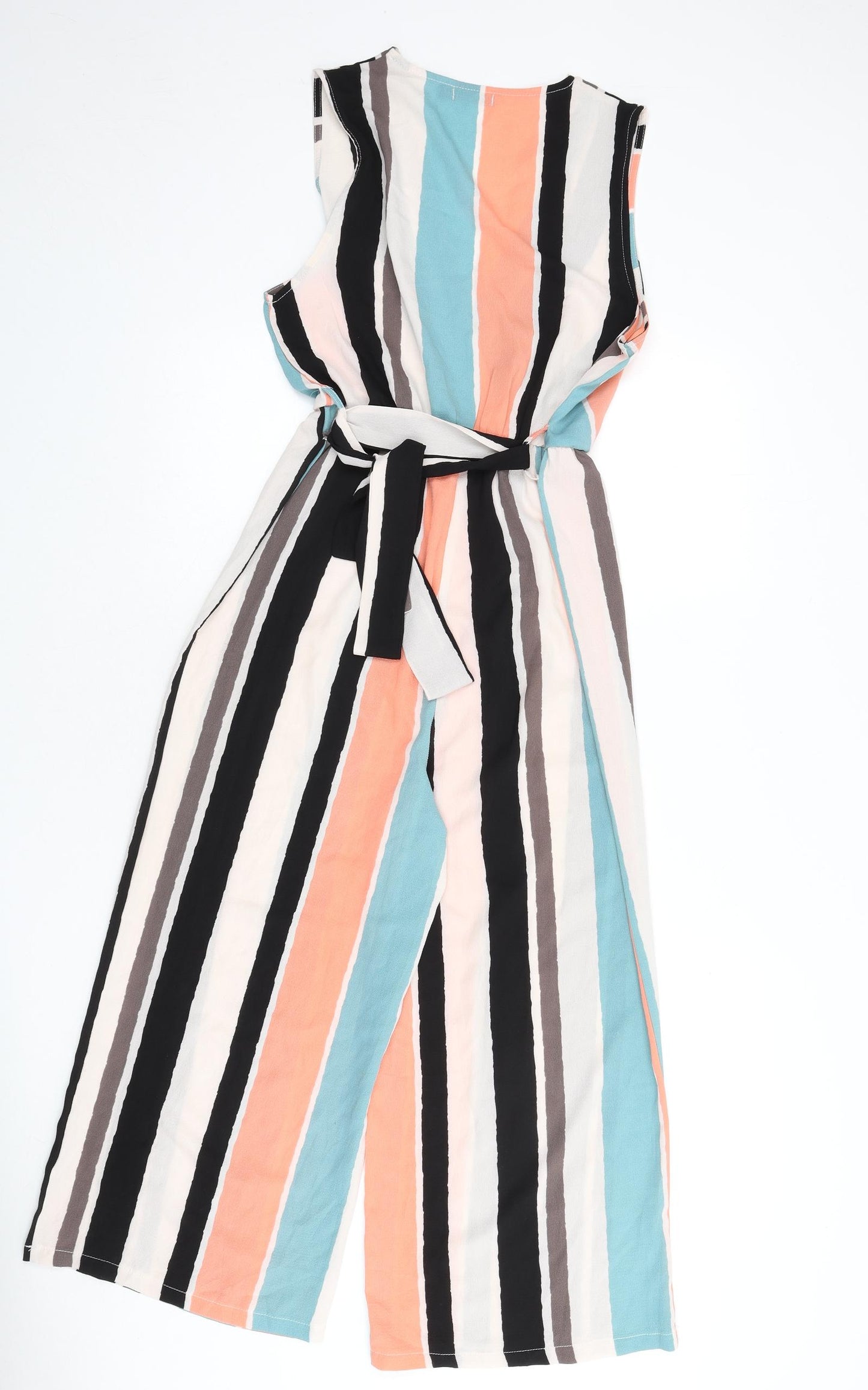 Boohoo Womens Multicoloured Striped Polyester Jumpsuit One-Piece Size 12 L20 in Pullover - Belted