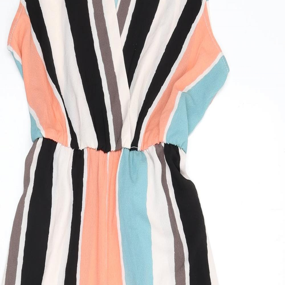 Boohoo Womens Multicoloured Striped Polyester Jumpsuit One-Piece Size 12 L20 in Pullover - Belted