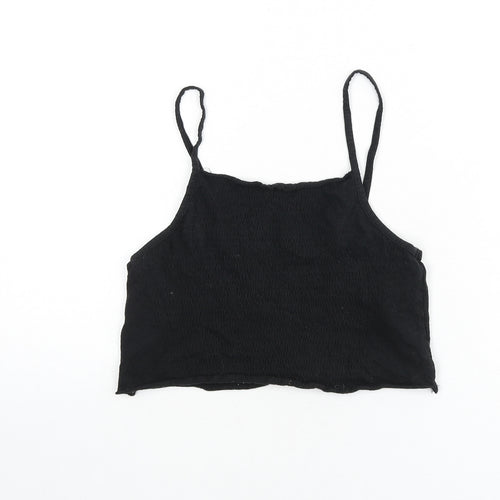 Zara Womens Black 100% Cotton Camisole Tank Size S Scoop Neck - Cropped, Shirred