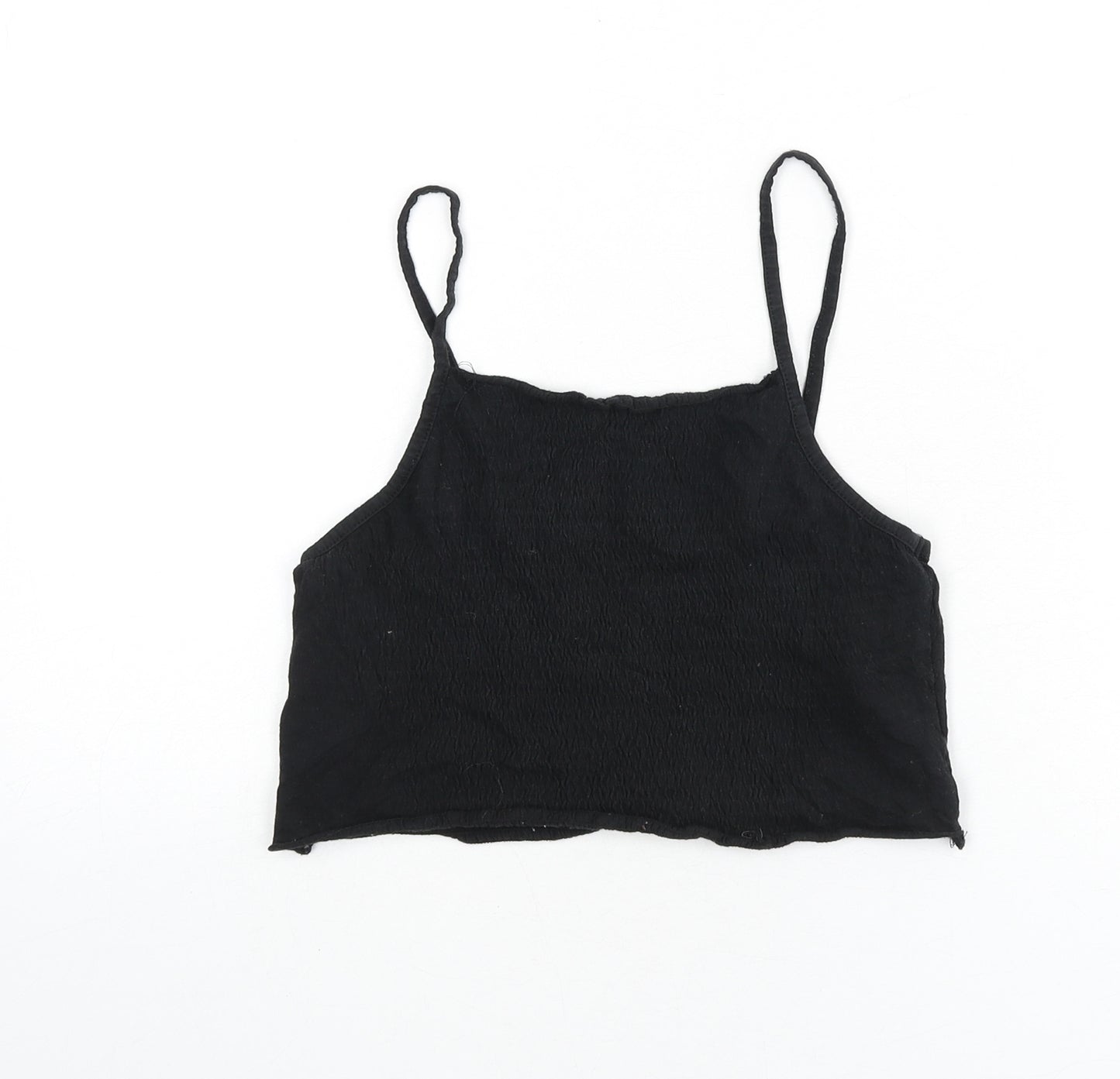 Zara Womens Black 100% Cotton Camisole Tank Size S Scoop Neck - Cropped, Shirred