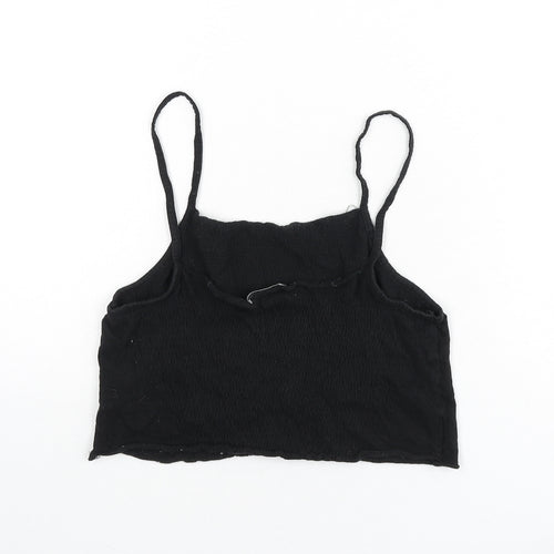 Zara Womens Black 100% Cotton Camisole Tank Size S Scoop Neck - Cropped, Shirred