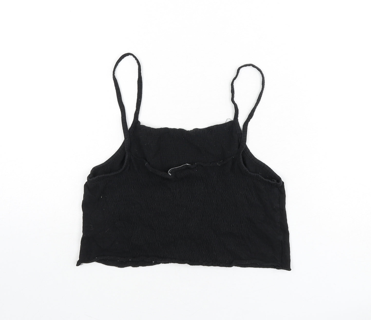 Zara Womens Black 100% Cotton Camisole Tank Size S Scoop Neck - Cropped, Shirred