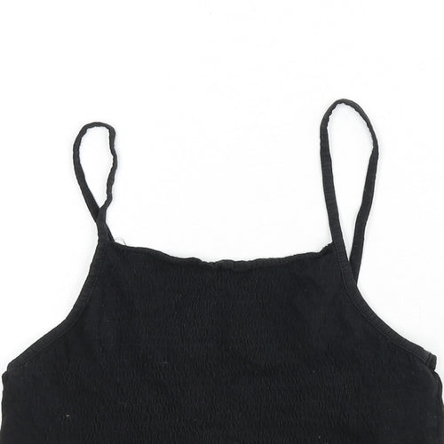 Zara Womens Black 100% Cotton Camisole Tank Size S Scoop Neck - Cropped, Shirred