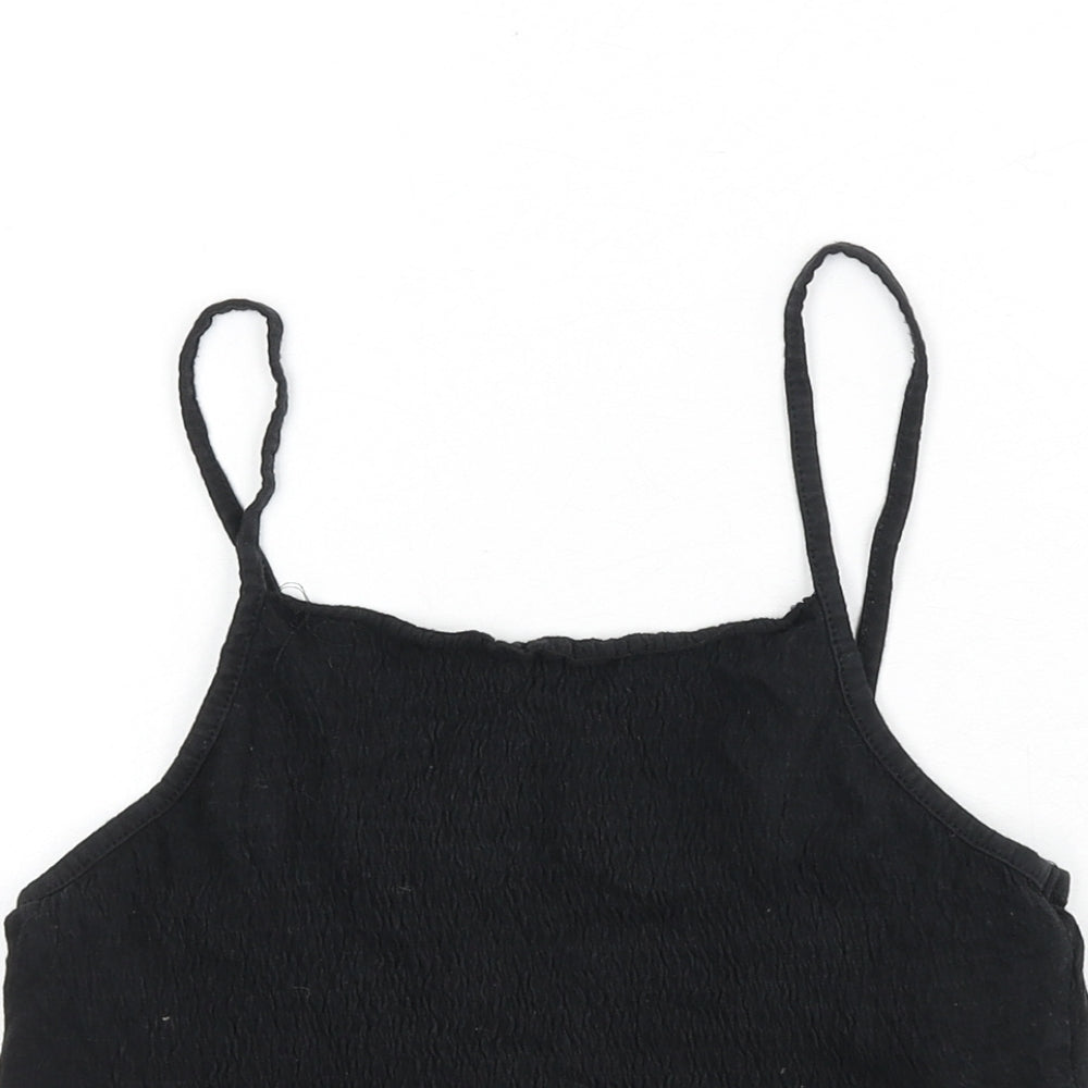 Zara Womens Black 100% Cotton Camisole Tank Size S Scoop Neck - Cropped, Shirred