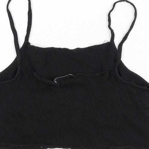 Zara Womens Black 100% Cotton Camisole Tank Size S Scoop Neck - Cropped, Shirred