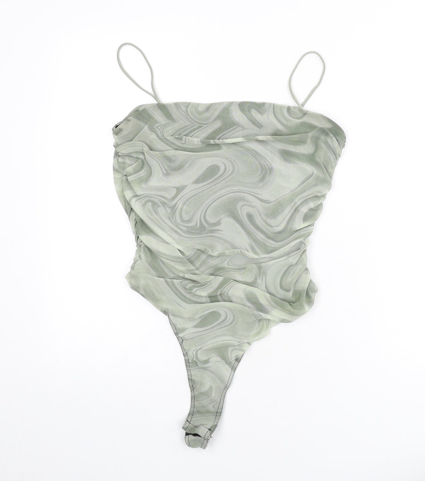 Pink Vanilla Womens Green Geometric Polyester Bodysuit One-Piece Size 12 Snap - Swirl Pattern