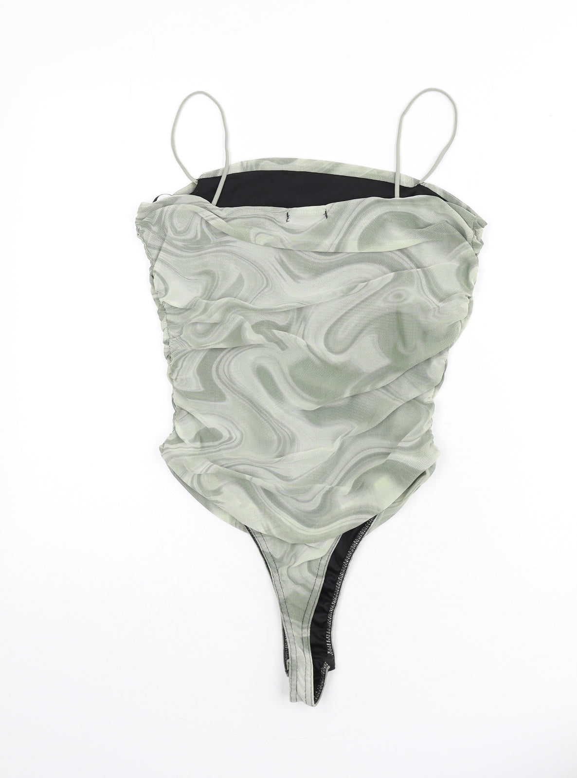 Pink Vanilla Womens Green Geometric Polyester Bodysuit One-Piece Size 12 Snap - Swirl Pattern