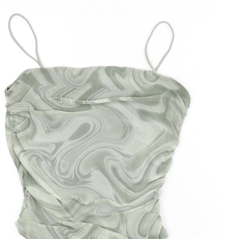 Pink Vanilla Womens Green Geometric Polyester Bodysuit One-Piece Size 12 Snap - Swirl Pattern