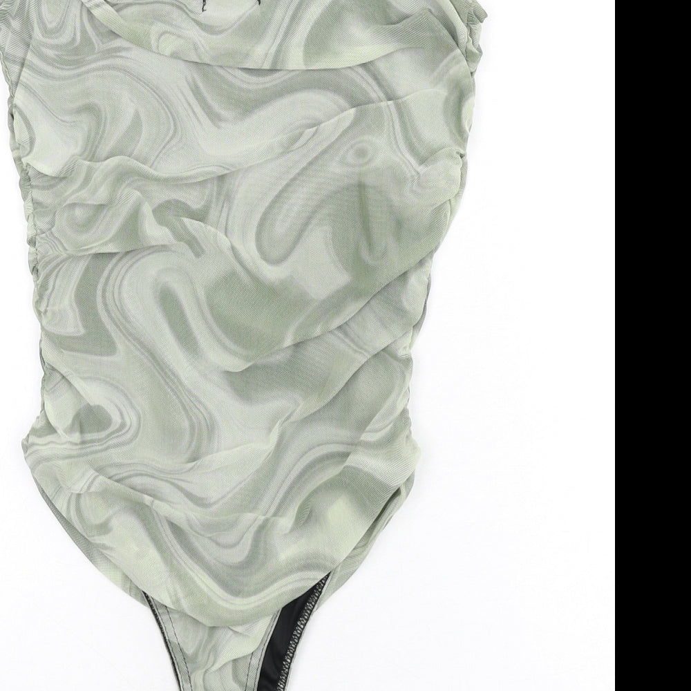 Pink Vanilla Womens Green Geometric Polyester Bodysuit One-Piece Size 12 Snap - Swirl Pattern