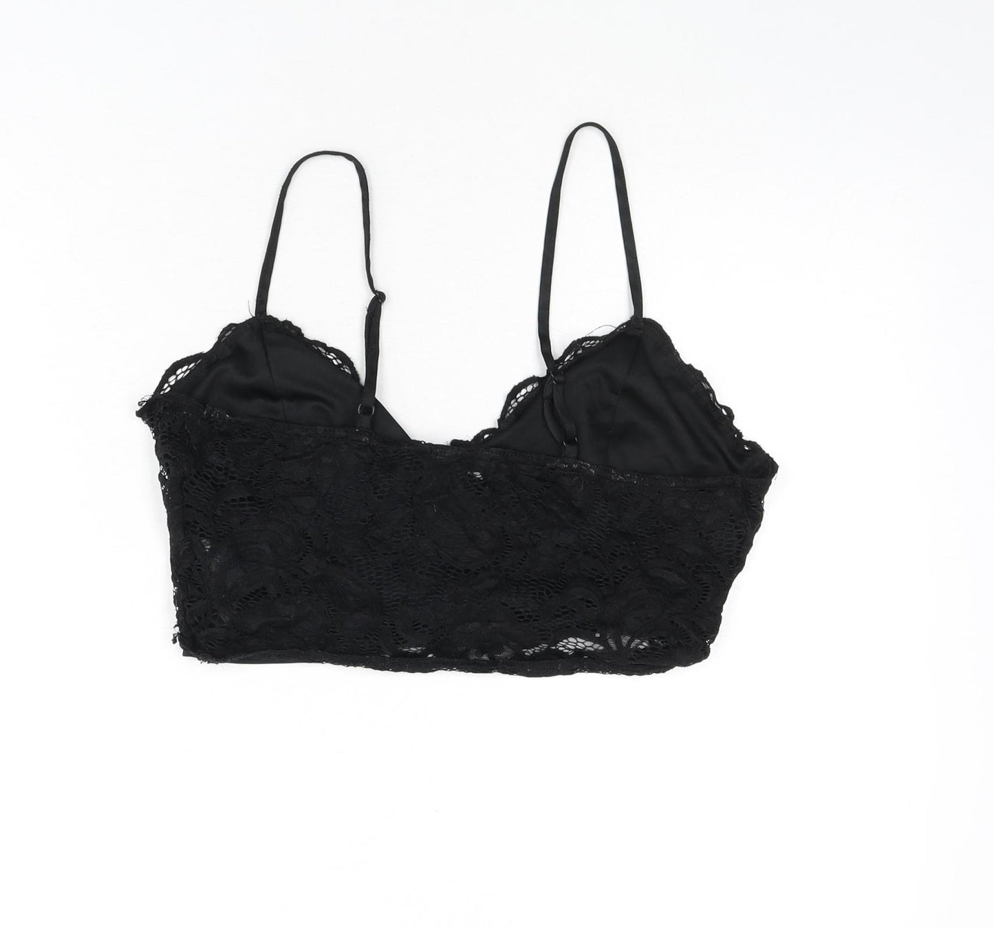New Look Womens Black Geometric Nylon Camisole T-Shirt Size 14 V-Neck - Lace Overlay, Cropped