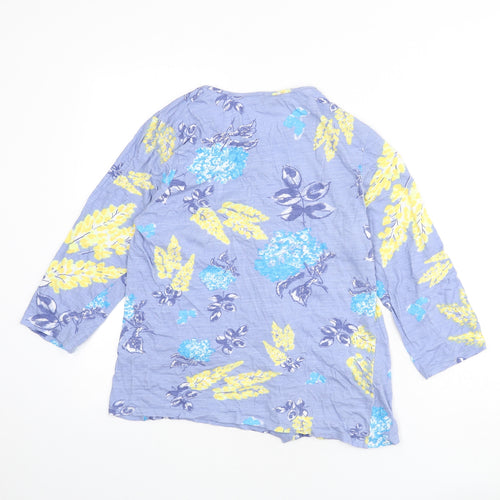 Eureco Womens Blue Floral 100% Cotton Basic Button-Up Size 14 Round Neck