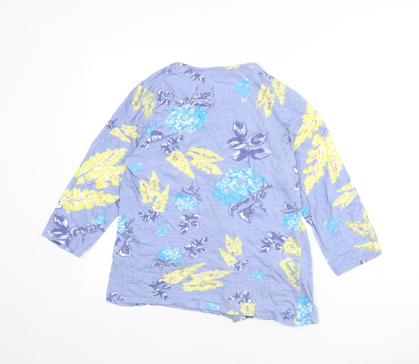 Eureco Womens Blue Floral 100% Cotton Basic Button-Up Size 14 Round Neck