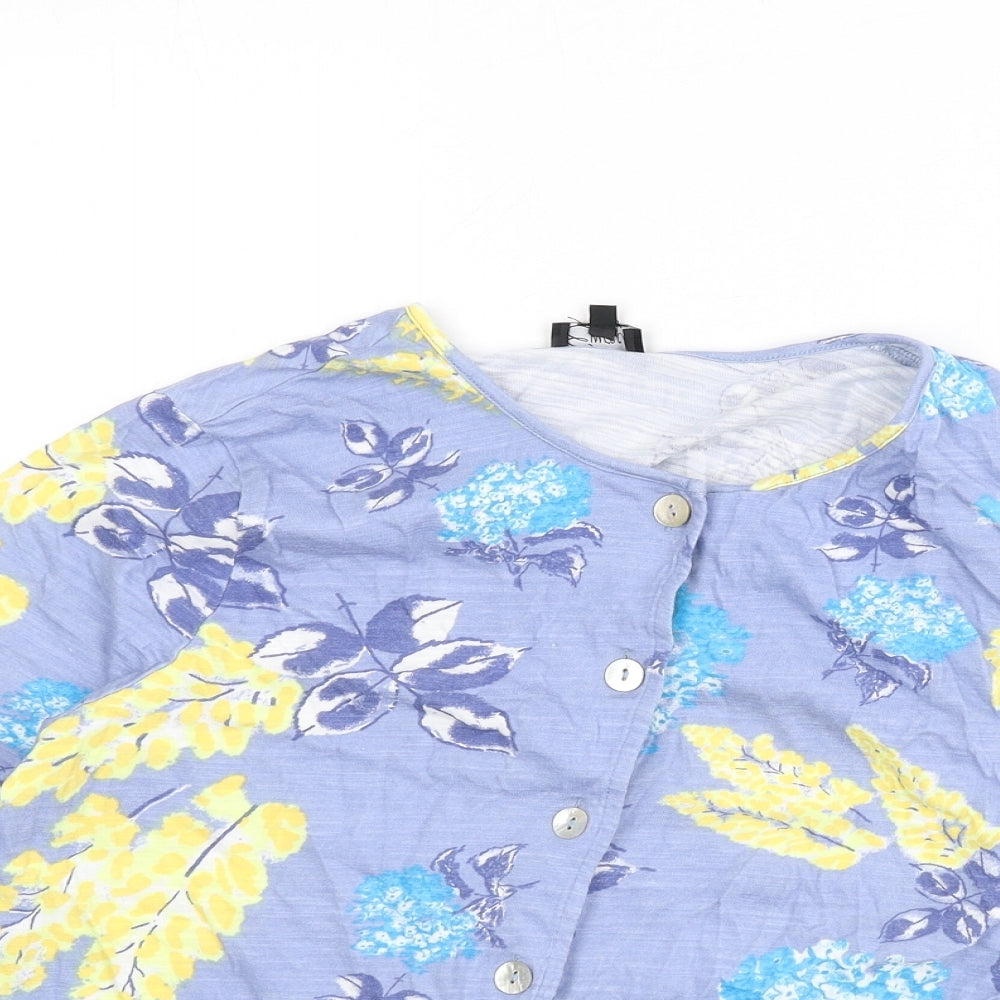Eureco Womens Blue Floral 100% Cotton Basic Button-Up Size 14 Round Neck