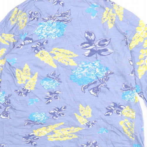 Eureco Womens Blue Floral 100% Cotton Basic Button-Up Size 14 Round Neck